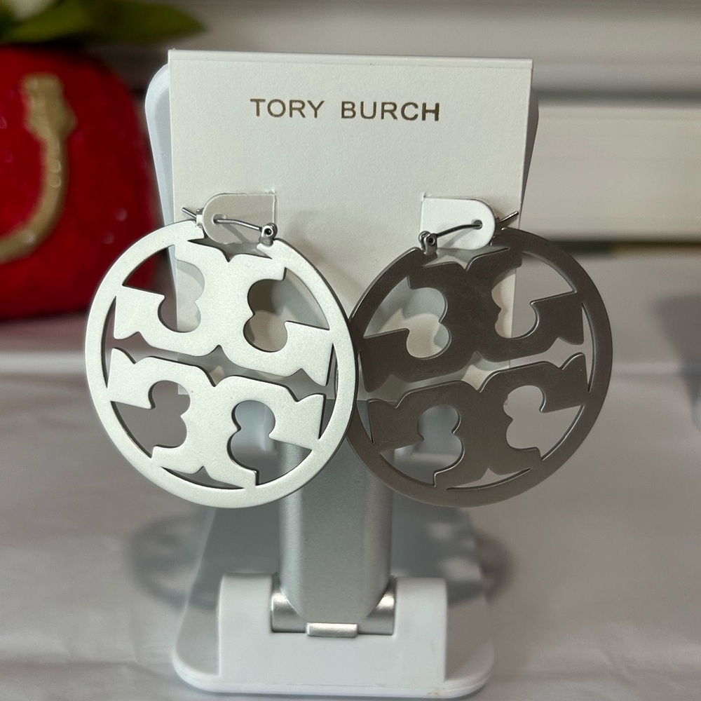 Tory Burch silver icon hoop earrings